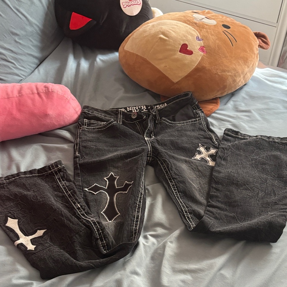 Ninth Hall black cross flare jeans